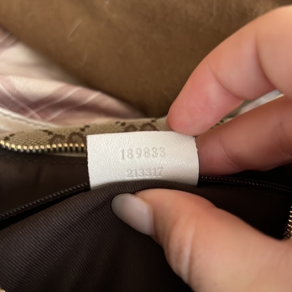 GUCCI Vintage Gg Logo Monogram Handbag Beige White Silver Canvas Leather - Picture 7 of 8